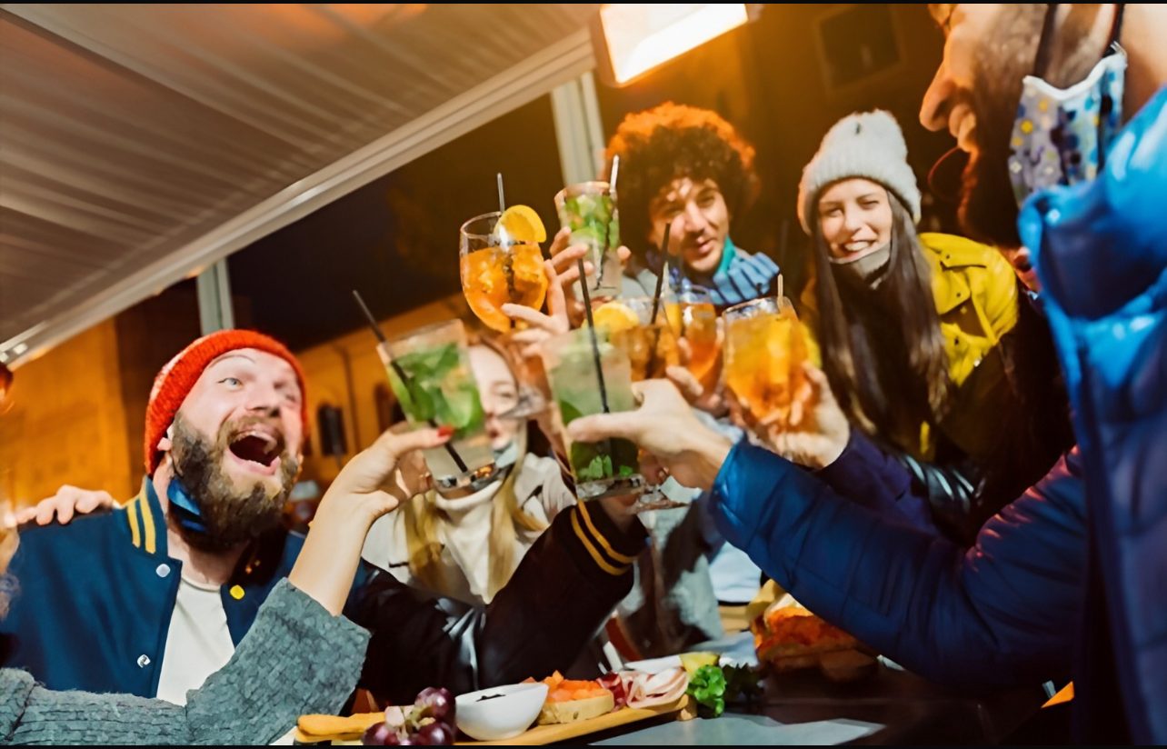 Friends celebrating at a private cocktail party